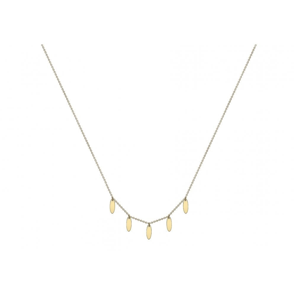 9CT YELLOW GOLD 3MM X 8.8MM 5-OVAL DROP ADJUSTABLE NECKLACE 41CM/16"-43CM/17"