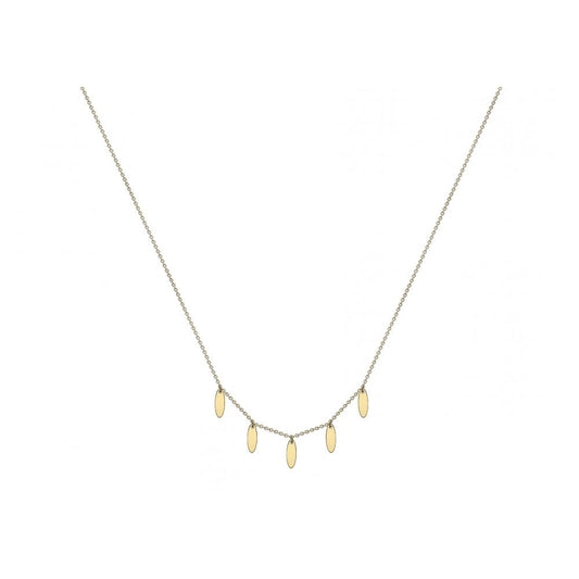 9CT YELLOW GOLD 3MM X 8.8MM 5-OVAL DROP ADJUSTABLE NECKLACE 41CM/16"-43CM/17"