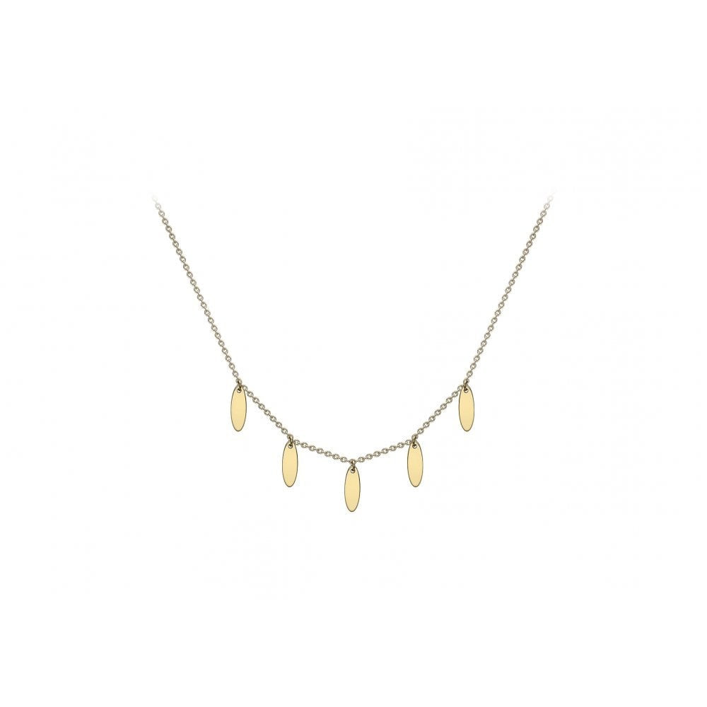 9CT YELLOW GOLD 3MM X 8.8MM 5-OVAL DROP ADJUSTABLE NECKLACE 41CM/16"-43CM/17"