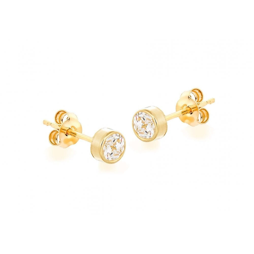 9CT YELLOW GOLD 4MM CZ 4.3MM ROUND STUD EARRINGS