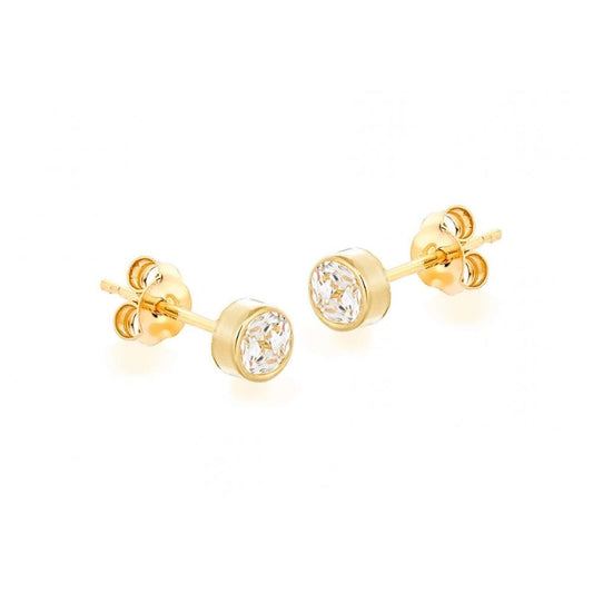 9CT YELLOW GOLD 4MM CZ 4.3MM ROUND STUD EARRINGS