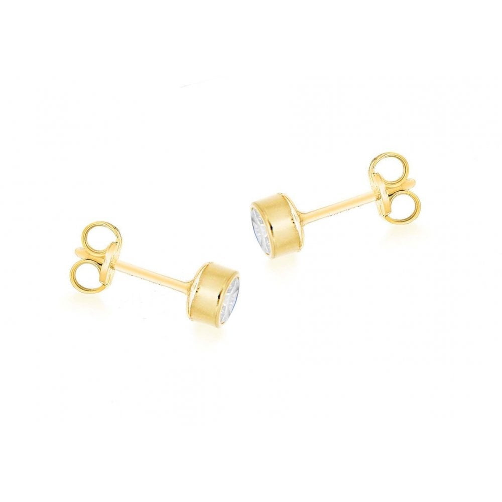 9CT YELLOW GOLD 4MM CZ 4.3MM ROUND STUD EARRINGS