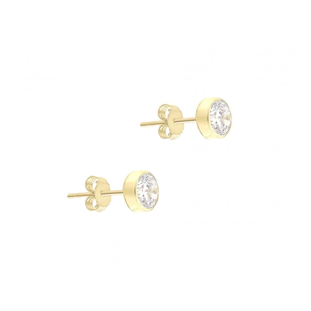 9CT YELLOW GOLD 4MM CZ 5MM ROUND STUD EARRINGS