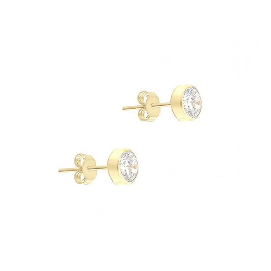 9CT YELLOW GOLD 4MM CZ 5MM ROUND STUD EARRINGS