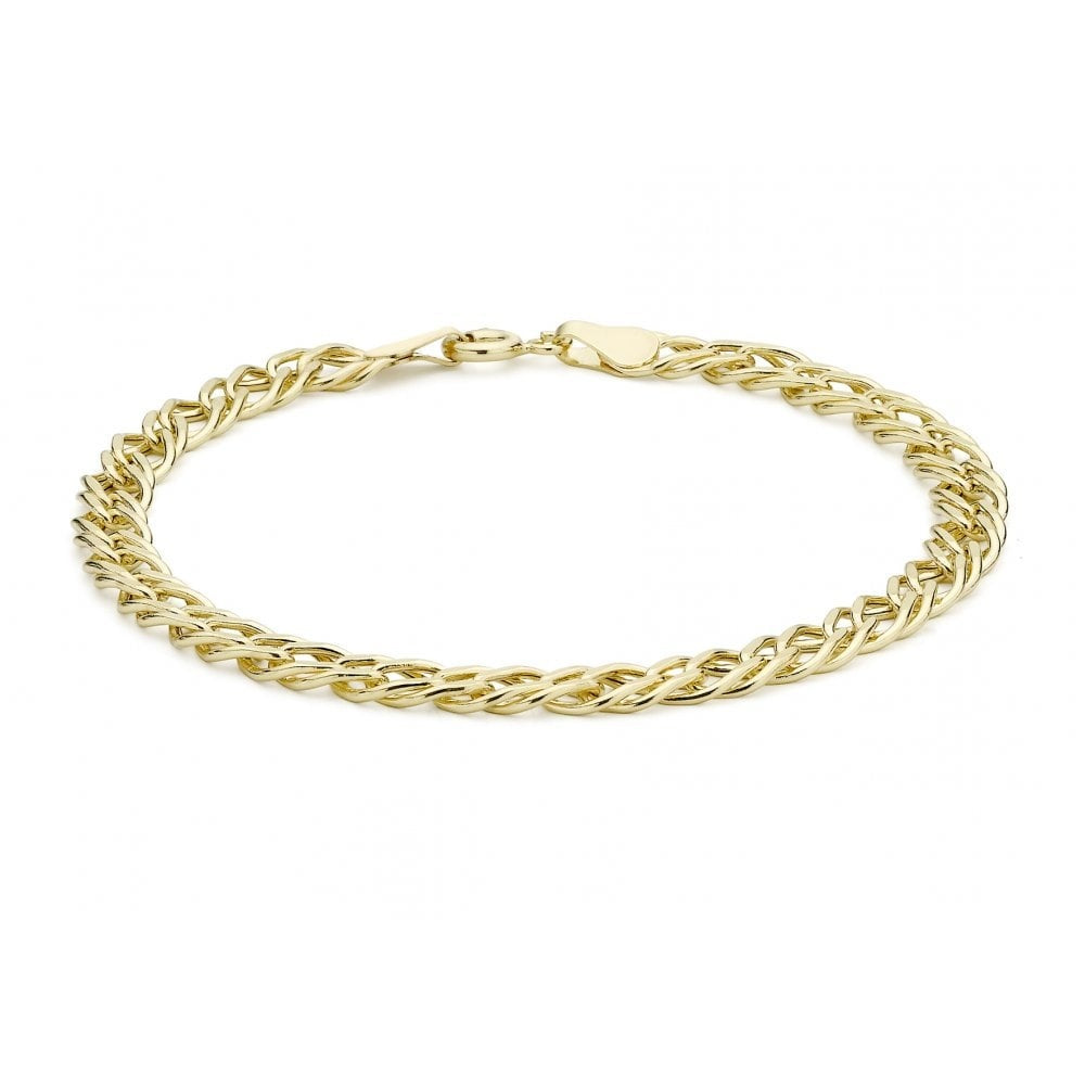 9CT YELLOW GOLD 5MM DIAMOND CUT HOLLOW DOUBLE-CURB BRACELET