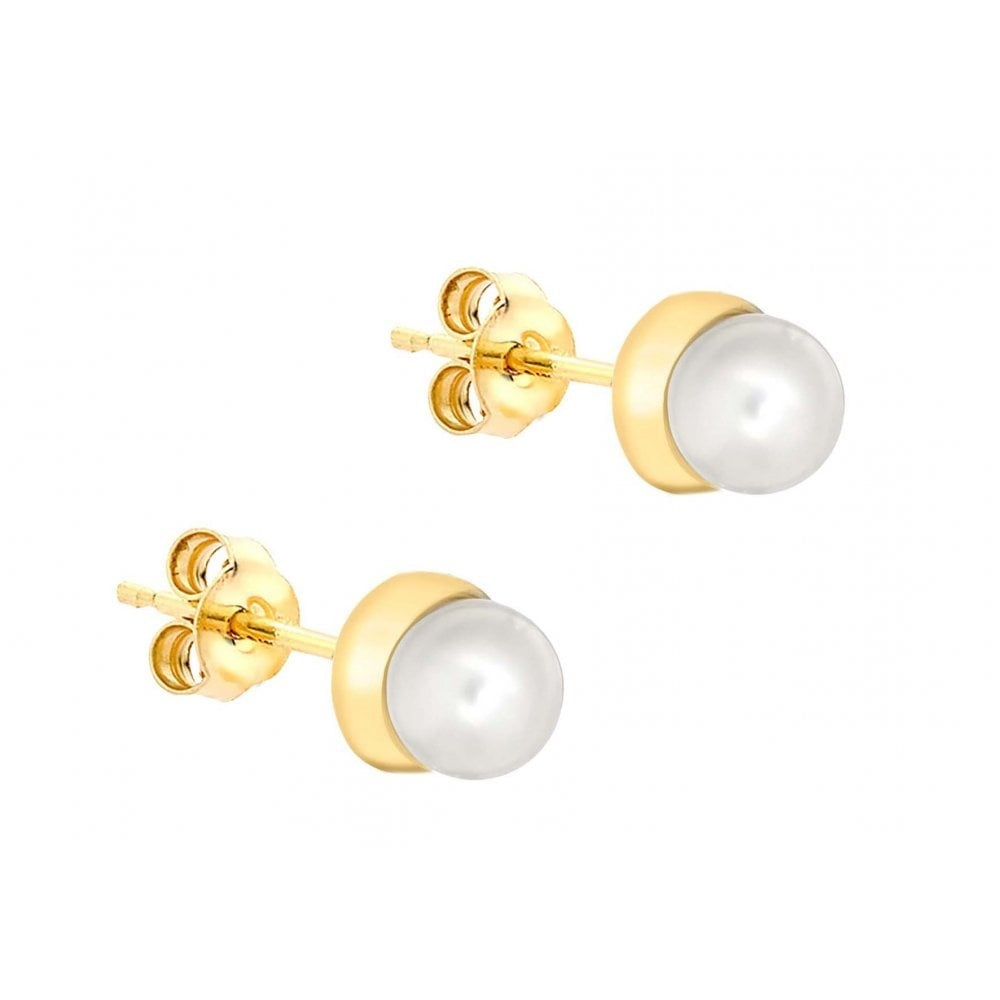 9CT YELLOW GOLD 5MM FRESHWATER PEARL 6MM STUD EARRINGS