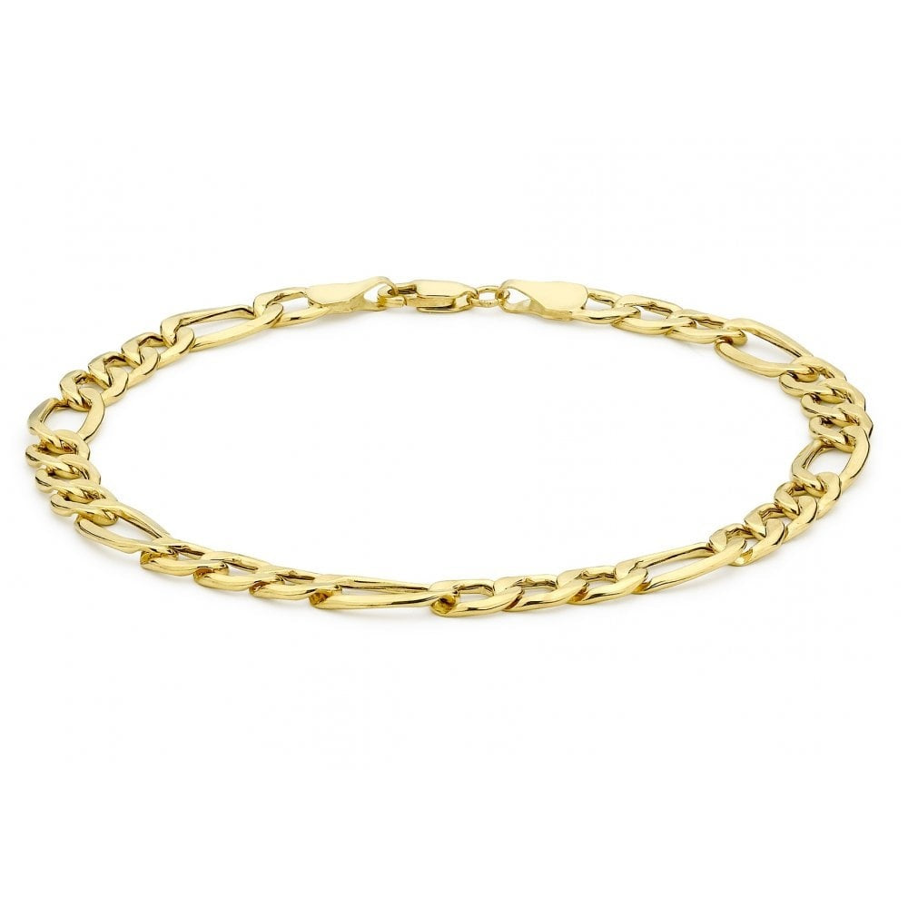 9CT YELLOW GOLD 6MM HOLLOW DIAMOND CUT FIGARO BRACELET 19CM/7.5"