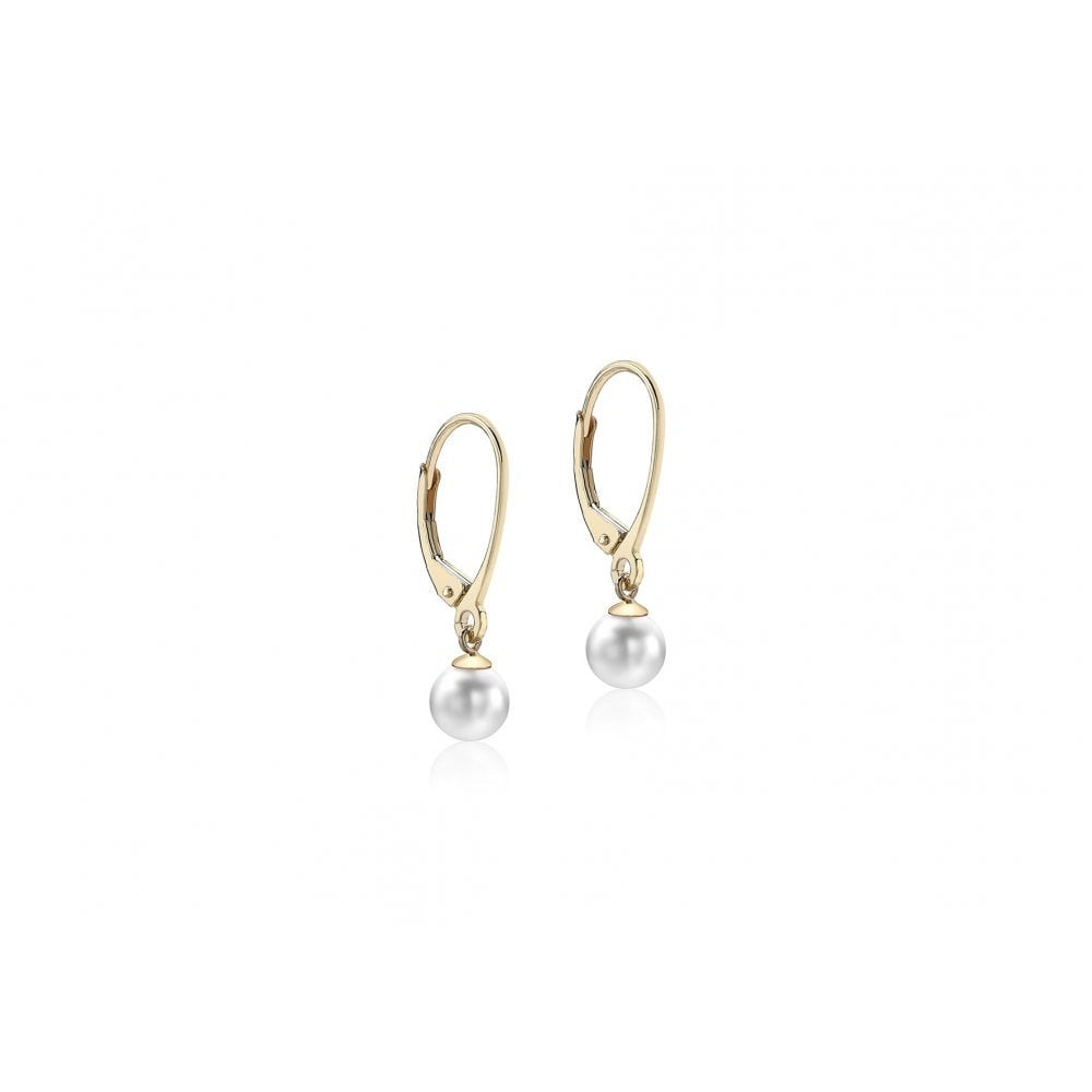 9CT YELLOW GOLD 6MM PEARL 6MM X 24MM DROP EARRINGS
