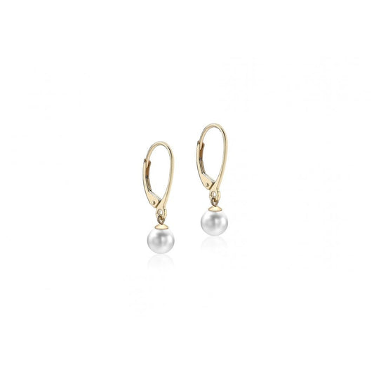 9CT YELLOW GOLD 6MM PEARL 6MM X 24MM DROP EARRINGS