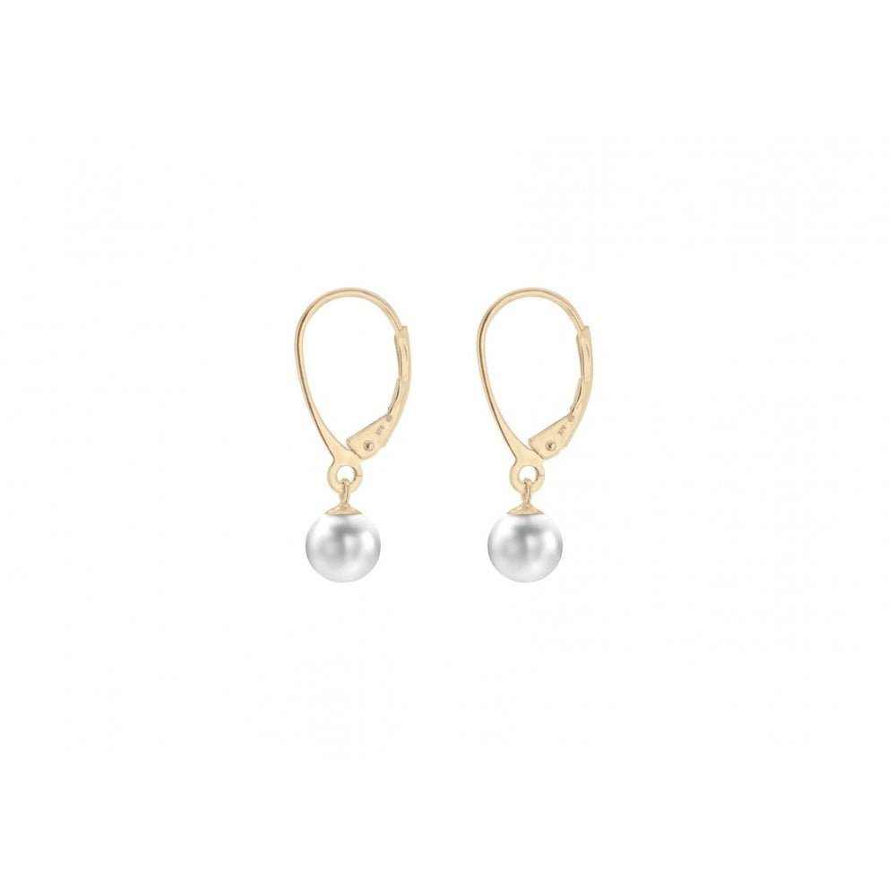 9CT YELLOW GOLD 6MM PEARL 6MM X 24MM DROP EARRINGS