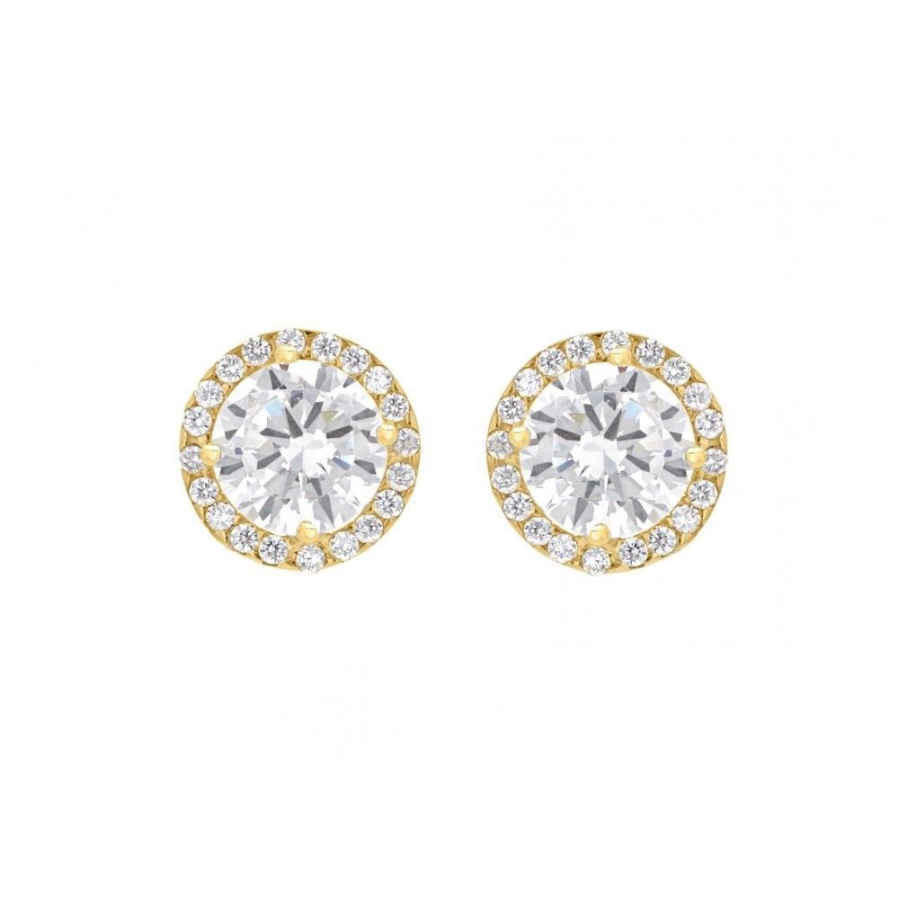 9CT YELLOW GOLD 6MM ROUND CZ AND PAVE SET 9MM STUD EARRINGS
