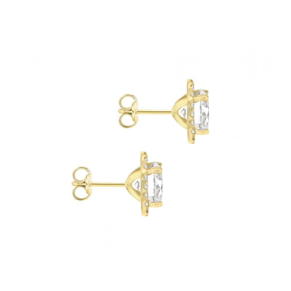 9CT YELLOW GOLD 6MM ROUND CZ AND PAVE SET 9MM STUD EARRINGS