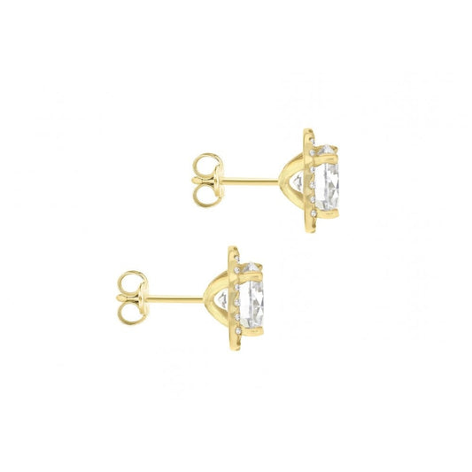 9CT YELLOW GOLD 6MM ROUND CZ AND PAVE SET 9MM STUD EARRINGS