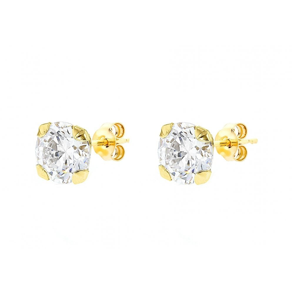 9CT YELLOW GOLD 7MM ROUND CZ STUD EARRINGS