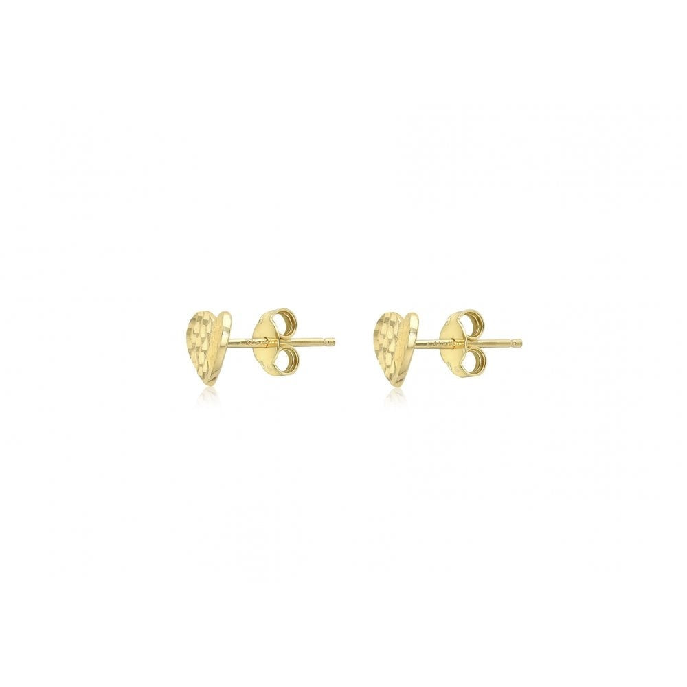 9CT YELLOW GOLD 8.8MM X 7MM DIAMOND CUT CURVED HEART STUD EARRINGS