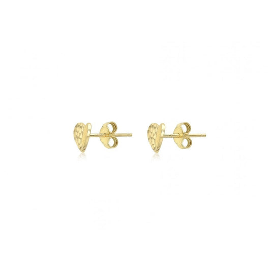 9CT YELLOW GOLD 8.8MM X 7MM DIAMOND CUT CURVED HEART STUD EARRINGS
