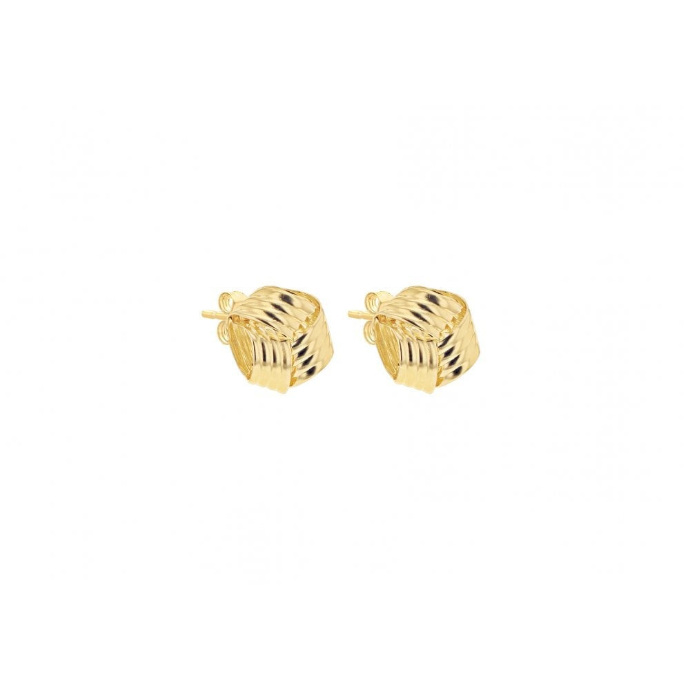 9CT YELLOW GOLD 8MM RIBBED KNOT STUD EARRINGS