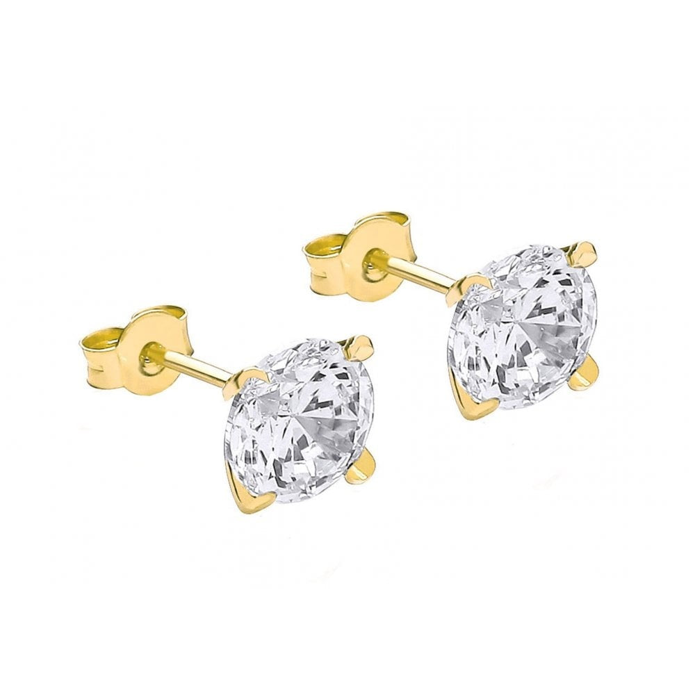 9CT YELLOW GOLD 8MM ROUND CZ STUD EARRINGS