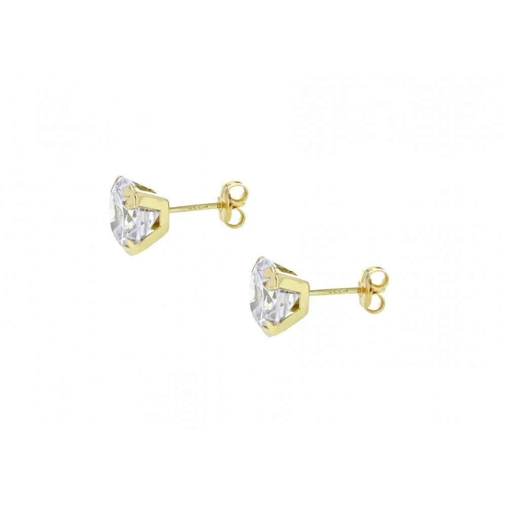 9CT YELLOW GOLD 8MM ROUND CZ STUD EARRINGS