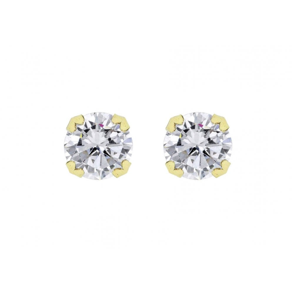 9CT YELLOW GOLD 8MM ROUND CZ STUD EARRINGS