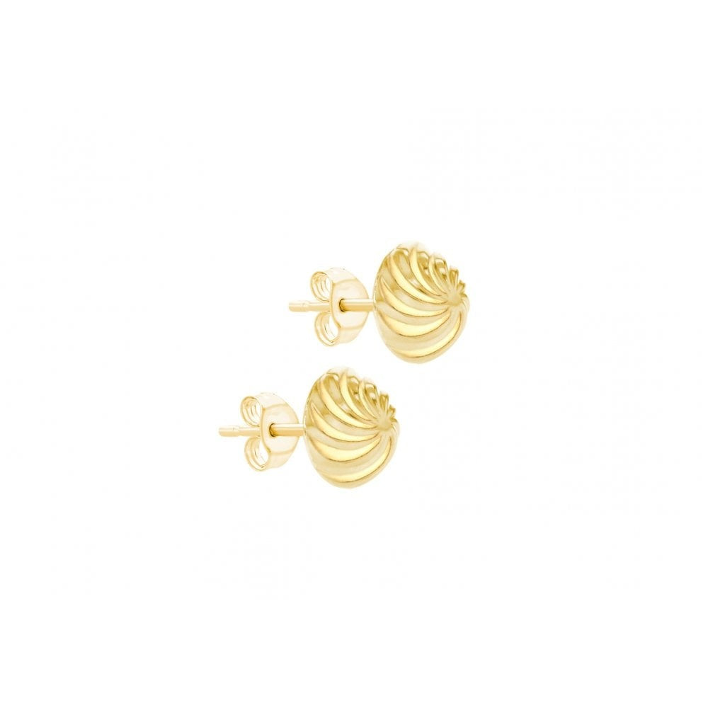 9CT YELLOW GOLD 8MM SWIRL-DETAIL DOME STUD EARRINGS