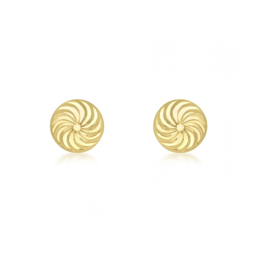 9CT YELLOW GOLD 8MM SWIRL-DETAIL DOME STUD EARRINGS