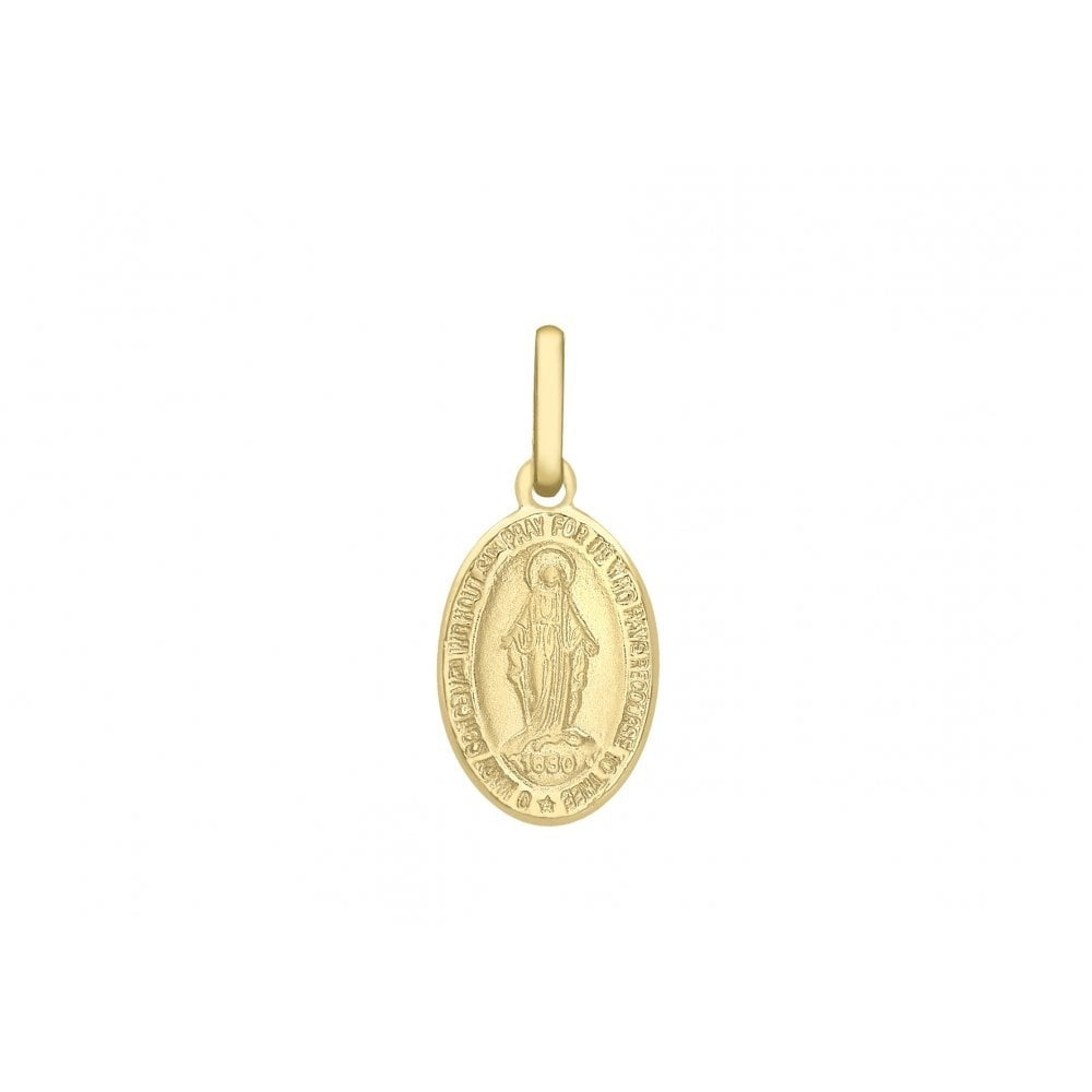 9CT YELLOW GOLD 9MM X 21MM HOLY MARY OVAL REVERSIBLE PENDANT