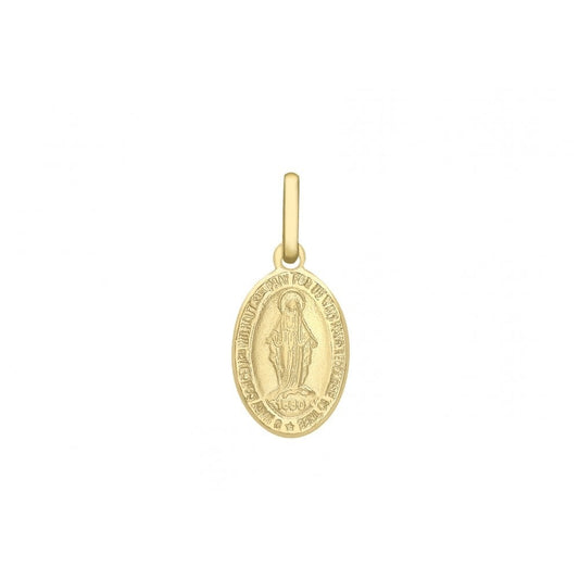 9CT YELLOW GOLD 9MM X 21MM HOLY MARY OVAL REVERSIBLE PENDANT
