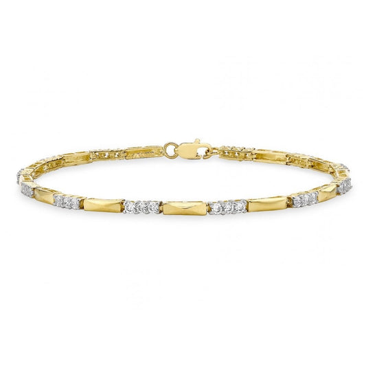 9CT YELLOW GOLD BAR AND CZ LINK BRACELET 19CM/7.5"