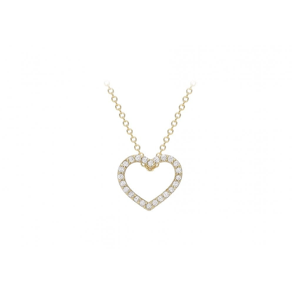 9CT YELLOW GOLD CZ 12.4MM X 10.7MM HEART-OUTLINE SLIDER PENDANT ADJUSTABLE NECKLACE 43CM/17"-46CM/18"