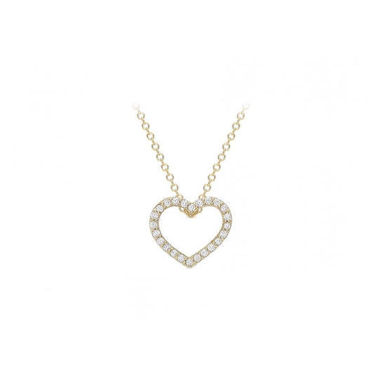 9CT YELLOW GOLD CZ 12.4MM X 10.7MM HEART-OUTLINE SLIDER PENDANT ADJUSTABLE NECKLACE 43CM/17"-46CM/18"