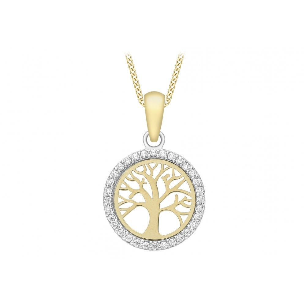9CT YELLOW GOLD CZ 12.7MM ####TREE OF LIFE#### PENDANT