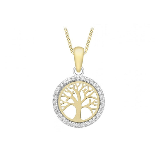9CT YELLOW GOLD CZ 12.7MM ####TREE OF LIFE#### PENDANT