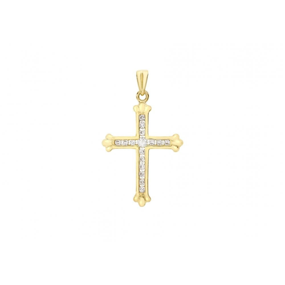 9CT YELLOW GOLD CZ 16MM X 22MM CROSS PENDANT