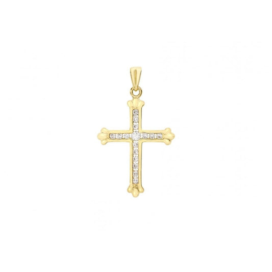 9CT YELLOW GOLD CZ 16MM X 22MM CROSS PENDANT