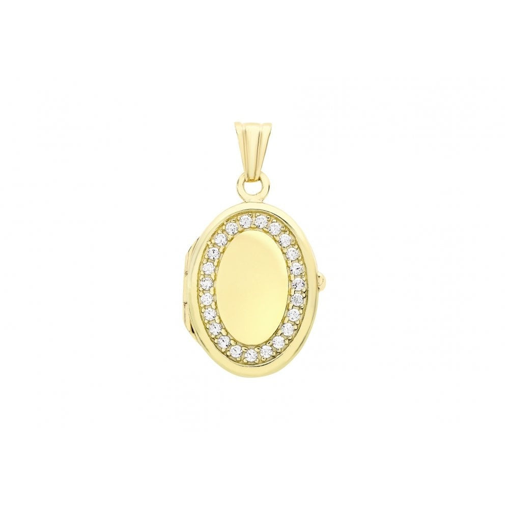 9CT YELLOW GOLD CZ 16MM X 24MM OVAL LOCKET