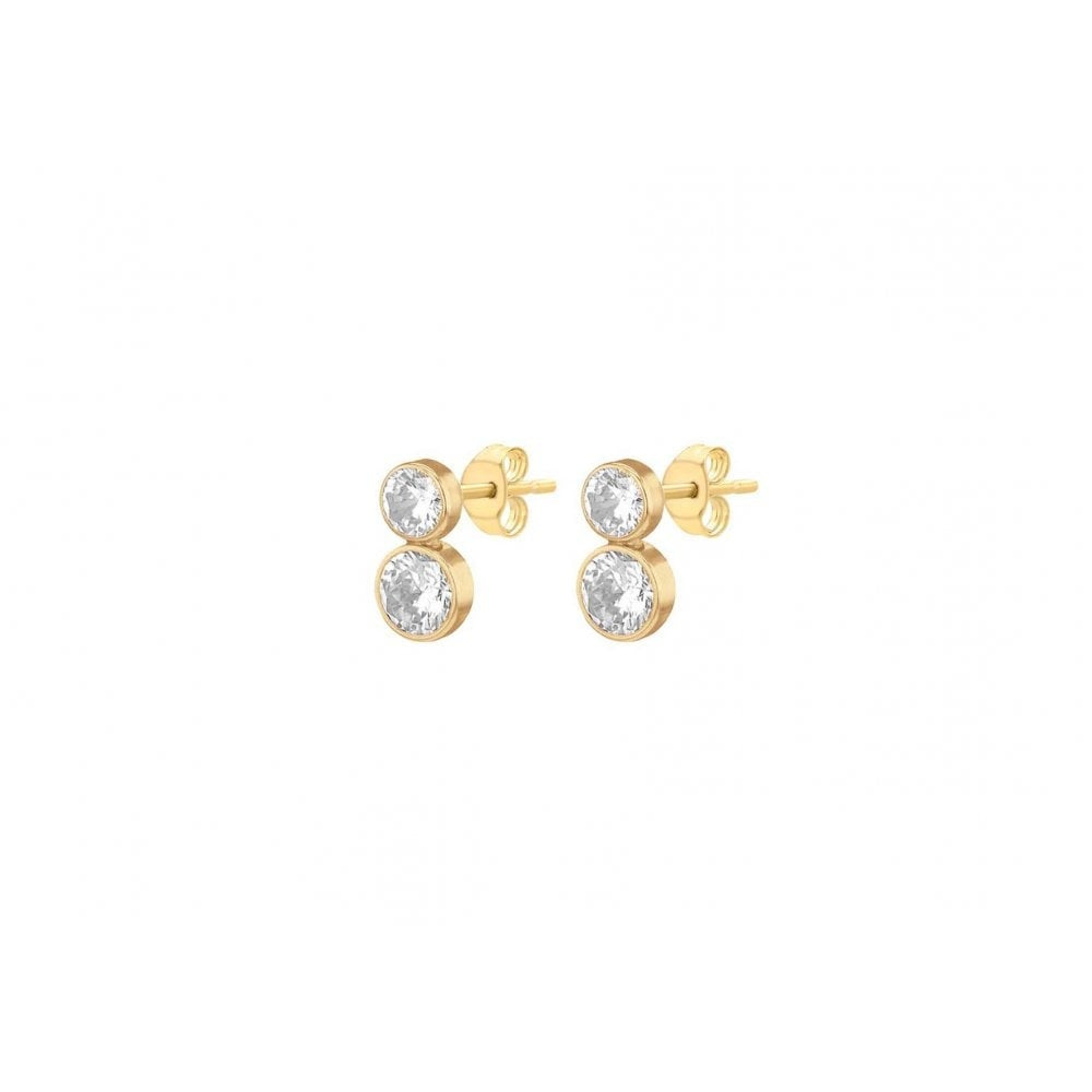 9CT YELLOW GOLD CZ 5.2MM X 9.7MM GRADUATED 2-STONE STUD EARRINGS