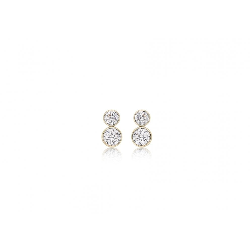 9CT YELLOW GOLD CZ 5.2MM X 9.7MM GRADUATED 2-STONE STUD EARRINGS
