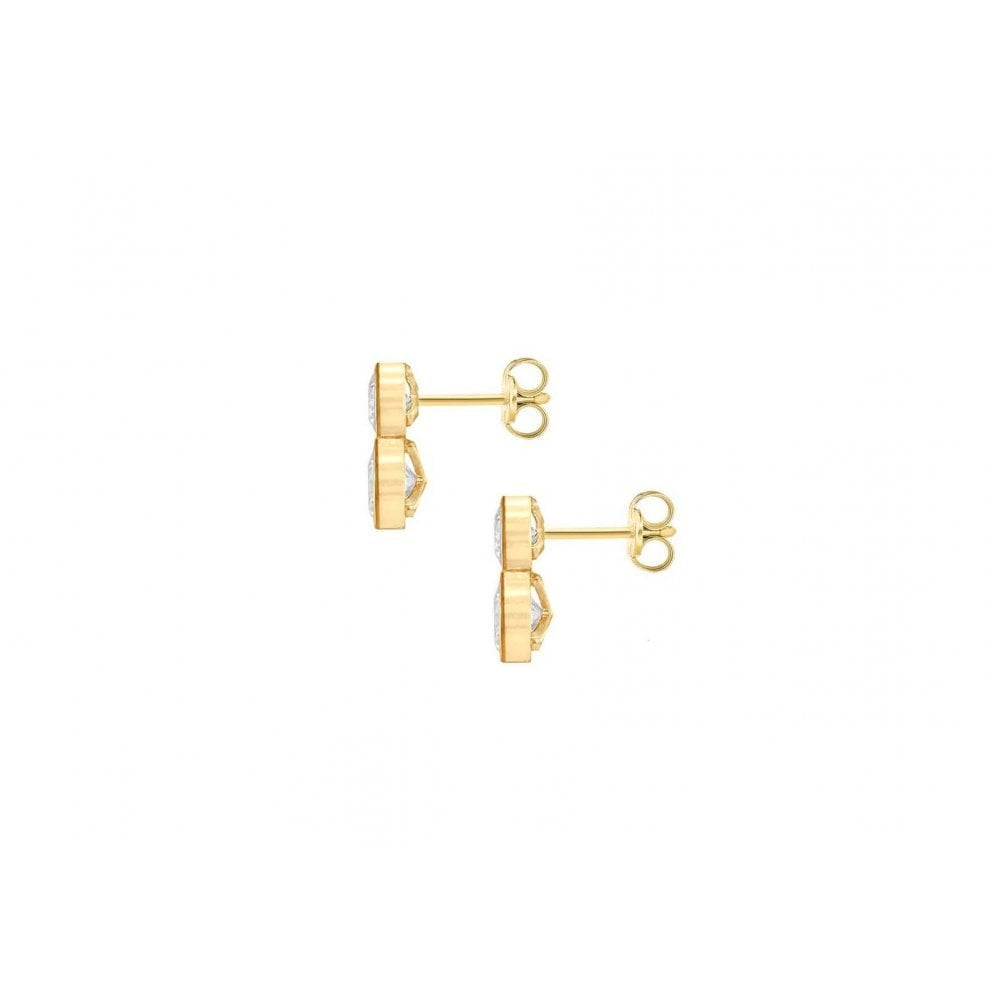 9CT YELLOW GOLD CZ 5.2MM X 9.7MM GRADUATED 2-STONE STUD EARRINGS