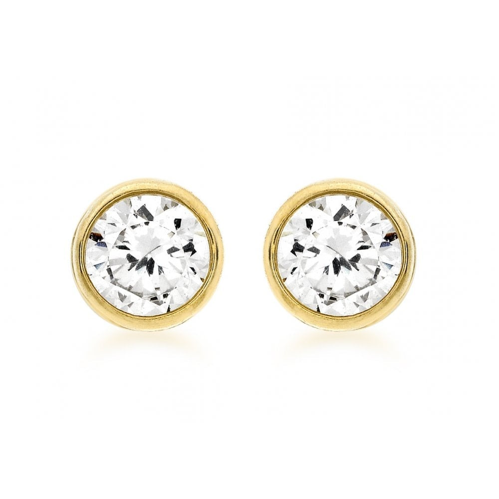 9CT YELLOW GOLD CZ 5MM ROUND STUD EARRINGS