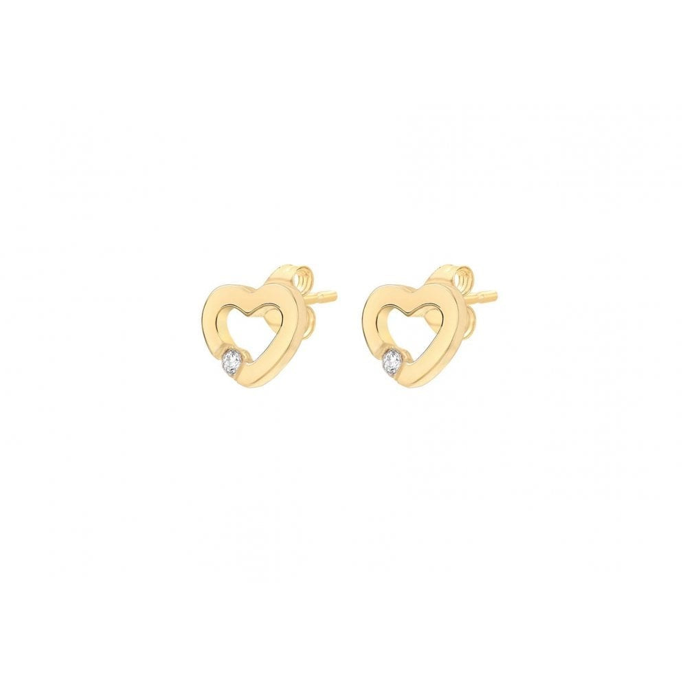 9CT YELLOW GOLD CZ 6.8MM X 5.5MM OPEN-HEART STUD EARRINGS