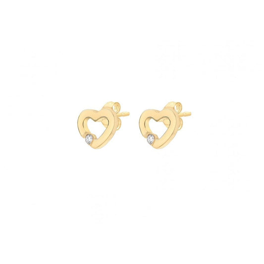 9CT YELLOW GOLD CZ 6.8MM X 5.5MM OPEN-HEART STUD EARRINGS