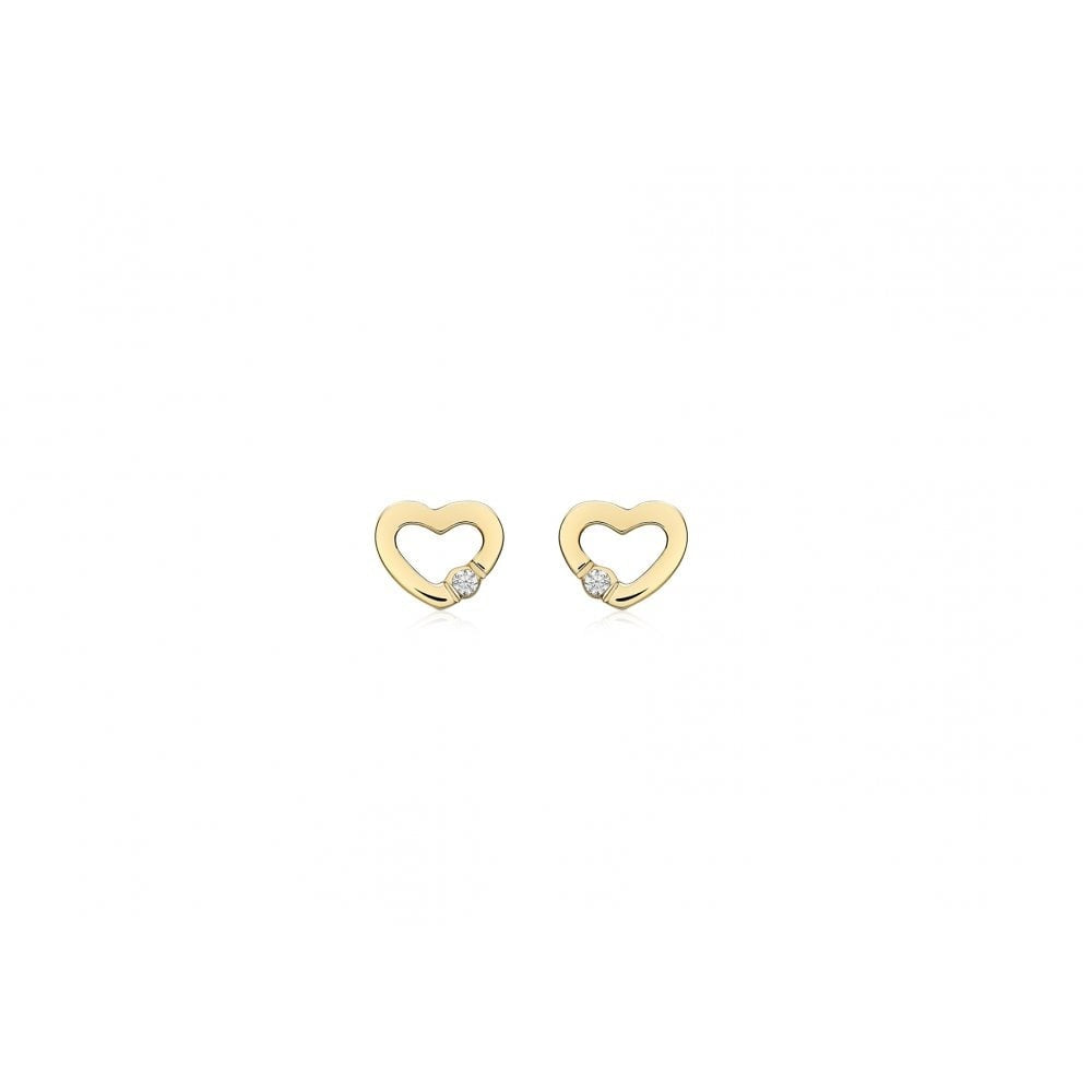 9CT YELLOW GOLD CZ 6.8MM X 5.5MM OPEN-HEART STUD EARRINGS
