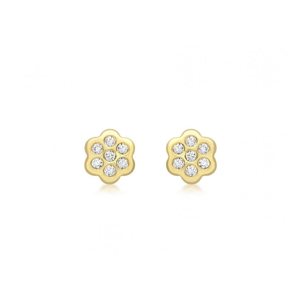 9CT YELLOW GOLD CZ 6MM X 6MM FLOWER STUD EARRINGS