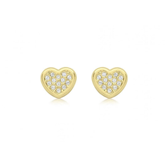 9CT YELLOW GOLD CZ 6MM X 6MM HEART STUD EARRINGS