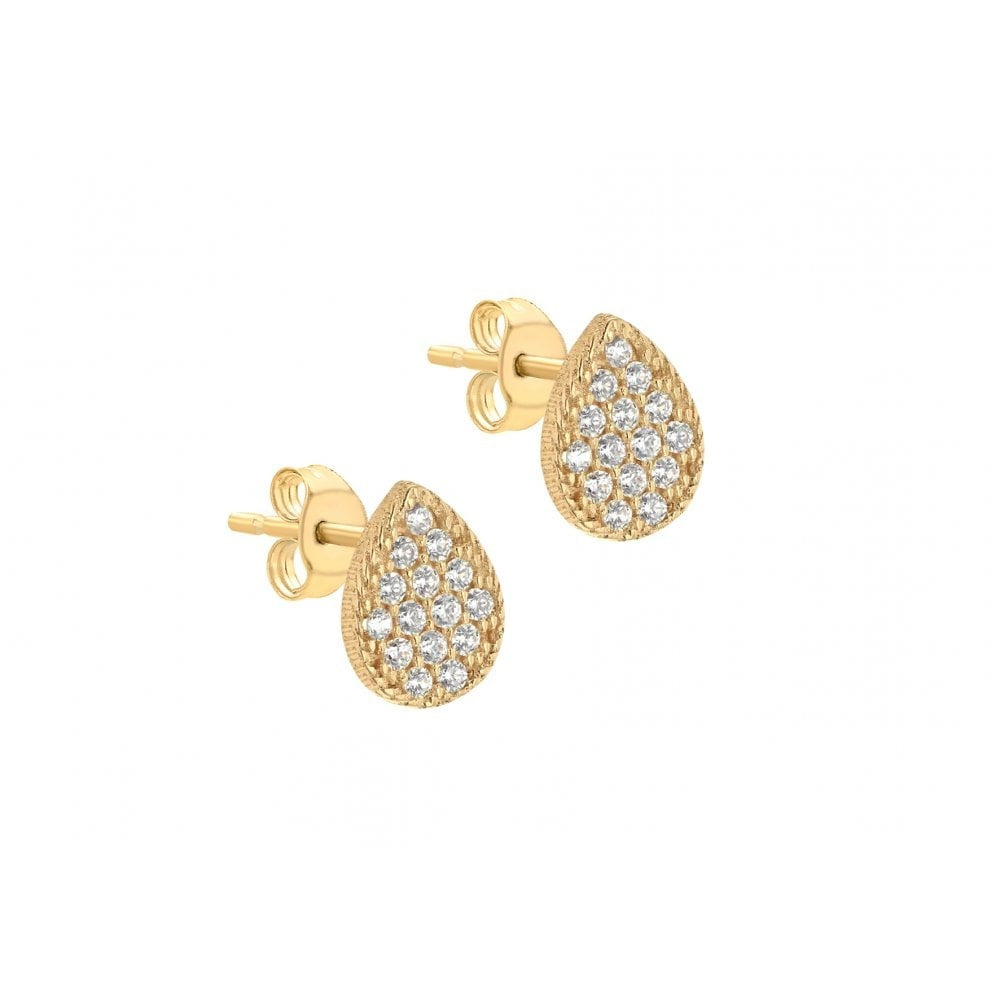 9CT YELLOW GOLD CZ 6MM X 8MM PEAR SHAPED STUD EARRINGS