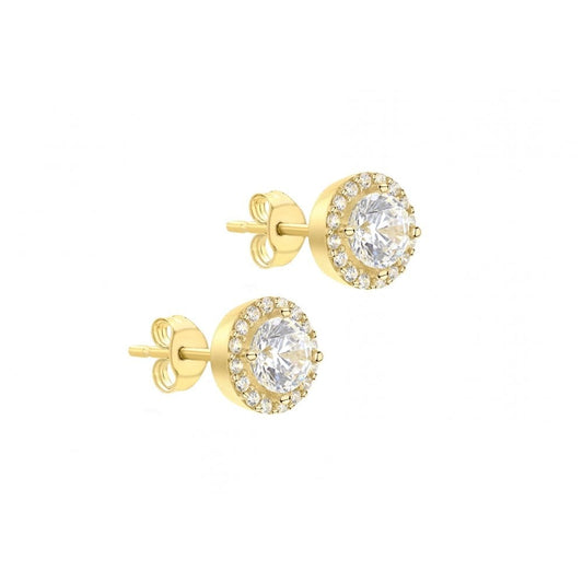9CT YELLOW GOLD CZ 7.7MM STUD EARRINGS