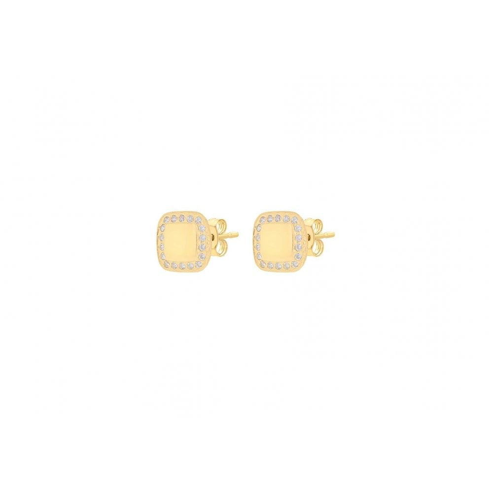 9CT YELLOW GOLD CZ 7.8MM X 7.8MM SQUARE STUD EARRINGS