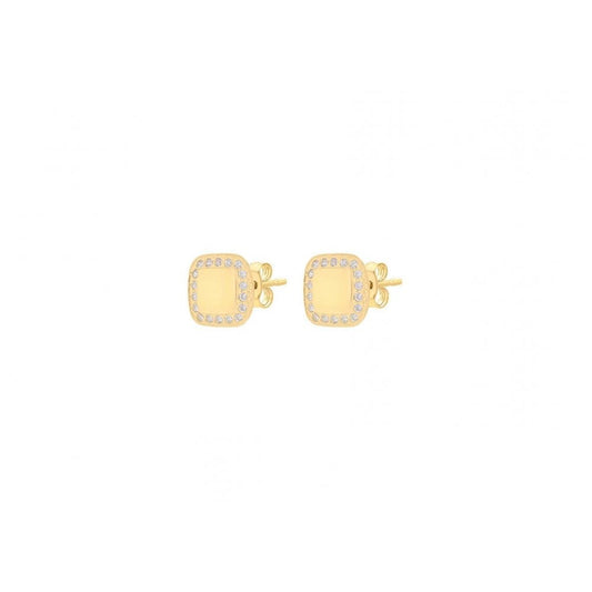 9CT YELLOW GOLD CZ 7.8MM X 7.8MM SQUARE STUD EARRINGS