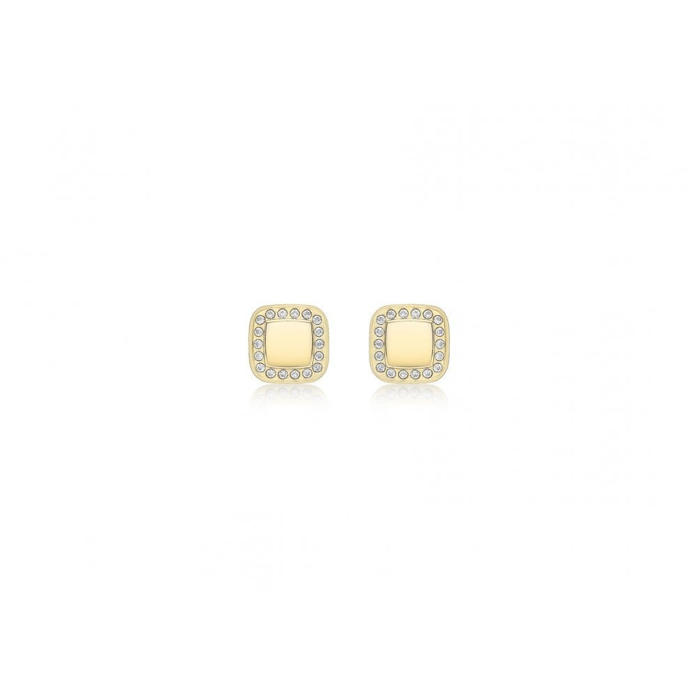 9CT YELLOW GOLD CZ 7.8MM X 7.8MM SQUARE STUD EARRINGS
